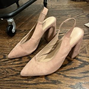 Miss Selfridge Beige Suede Block Heel Pumps
